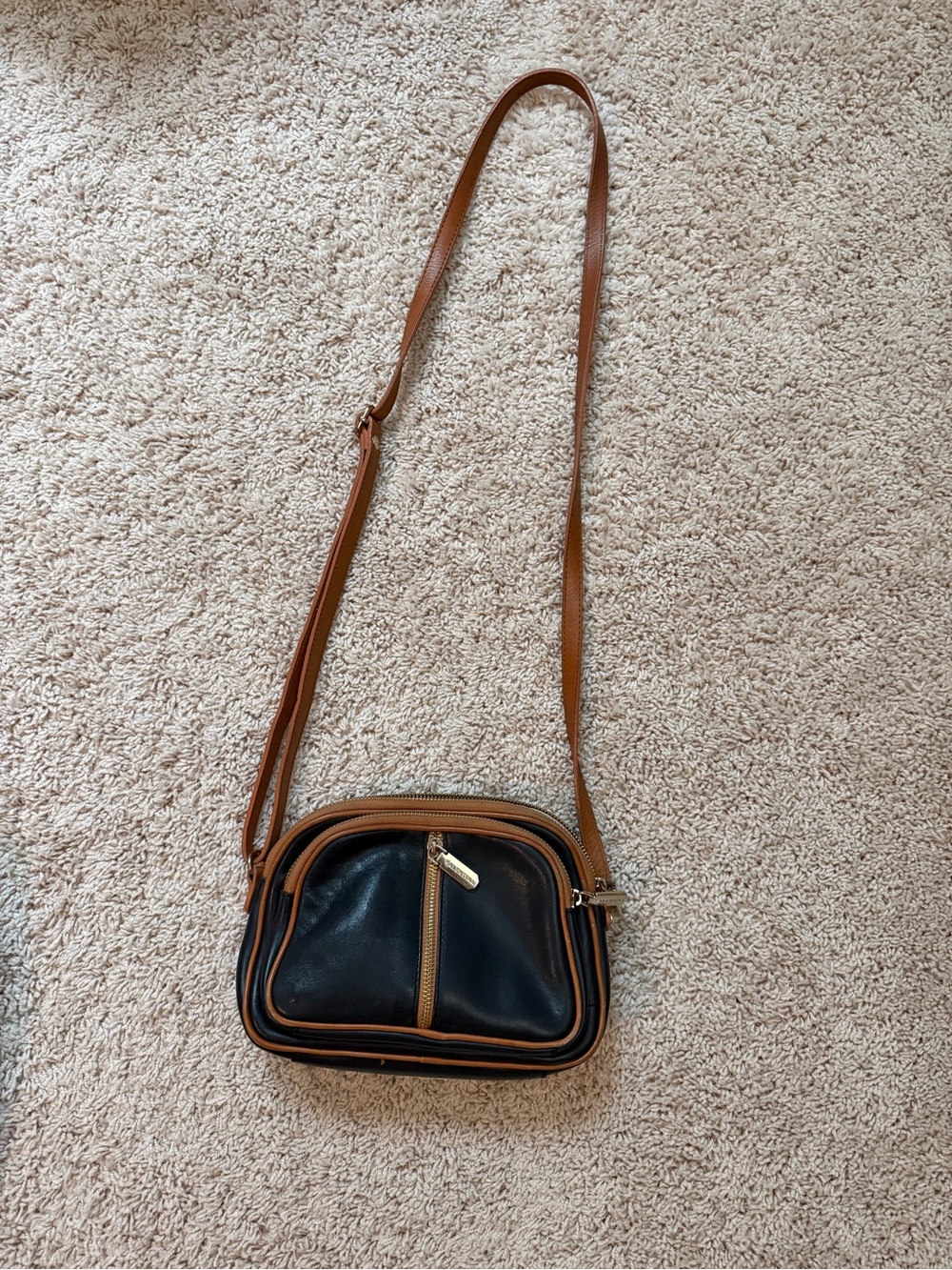 Valentina Black and Brown Leather Crossbody Bag